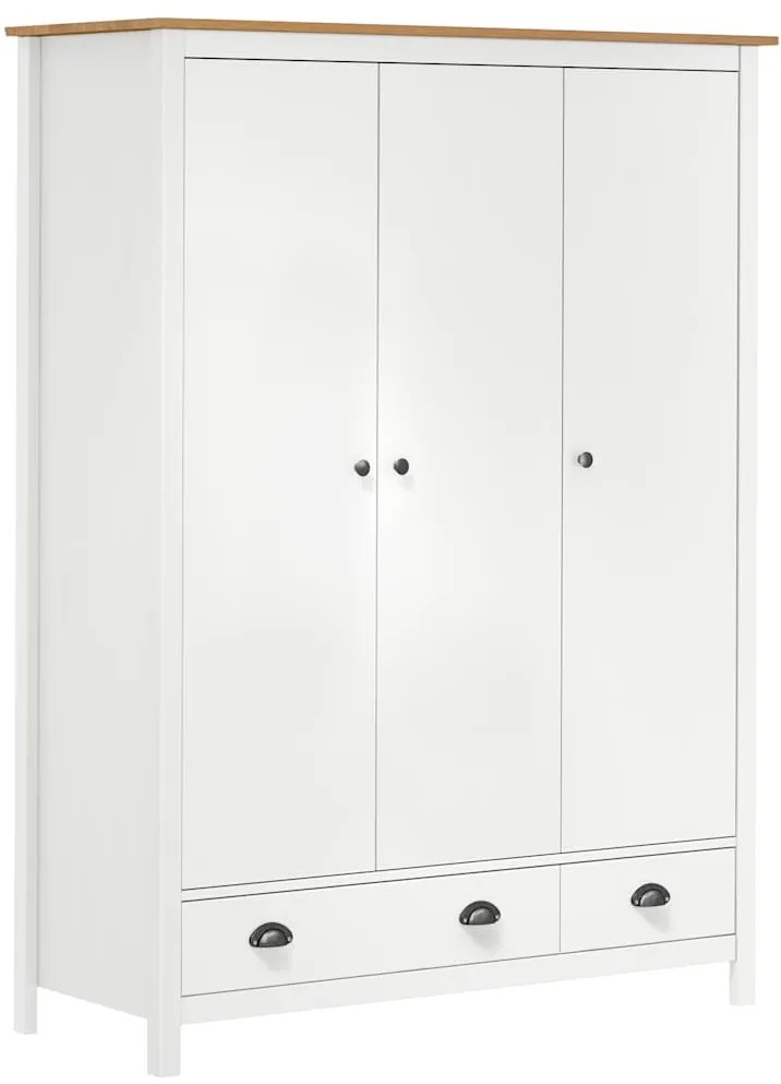 vidaXL Ντουλάπα Hill Τρίφυλλη Λευκή 127x50x170 εκ. Μασίφ Ξύλο Πεύκου
