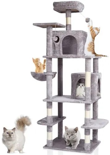 VEVOR Cat Tree 68.5&quot; Cat Tower with Cat Condos Sisal Scratching Post Light Grey