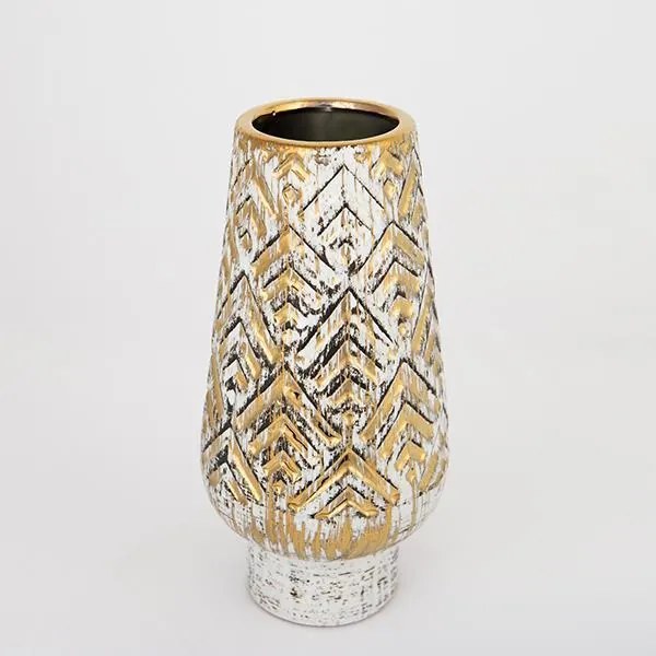 ΒΑΖΟ ΚΕΡΑΜΙΚΟ ΛΕΥΚΟ - ΧΡΥΣΟ 12.5x12.5x31cm