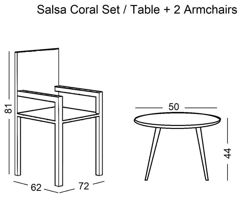 Coral Set SALSA (Τρ.Φ45cm+2Πολ) Μετ.Μαύρο/Wicker Φυσικό,