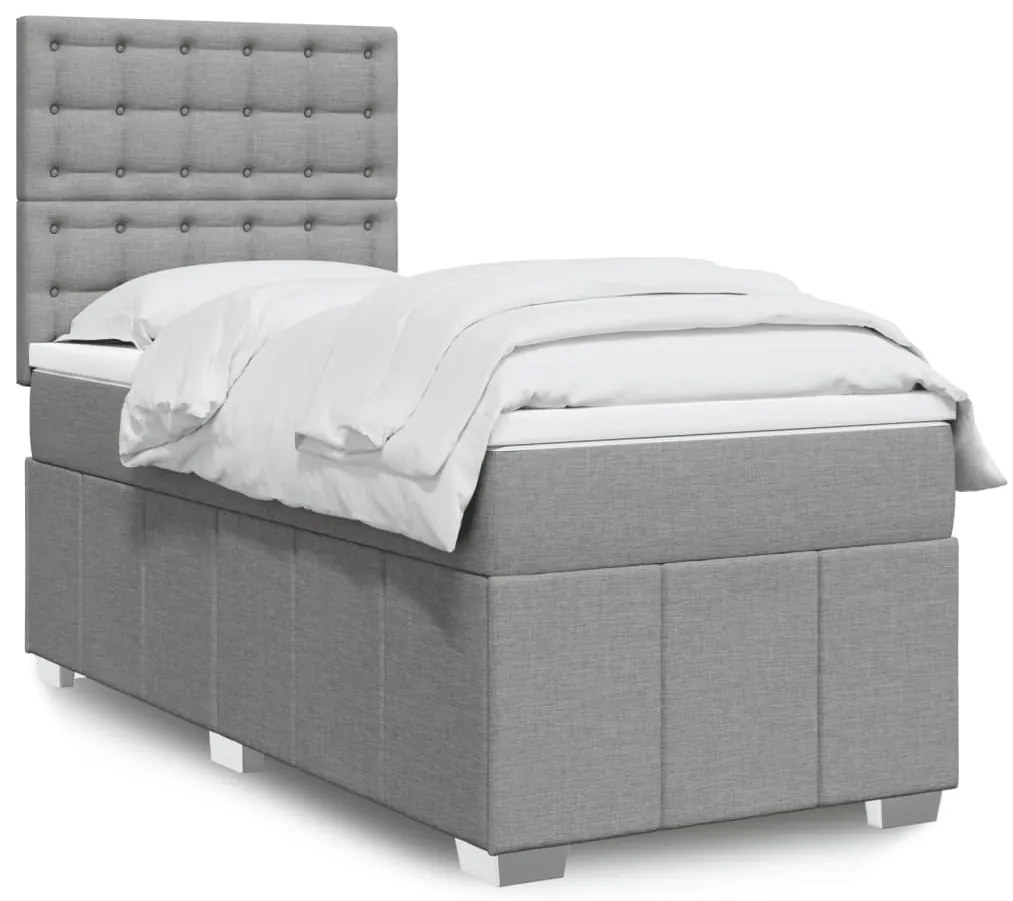 vidaXL Κρεβάτι Boxspring με Στρώμα Ανοιχτό Γκρι 100x200 εκ. Υφασμάτινο