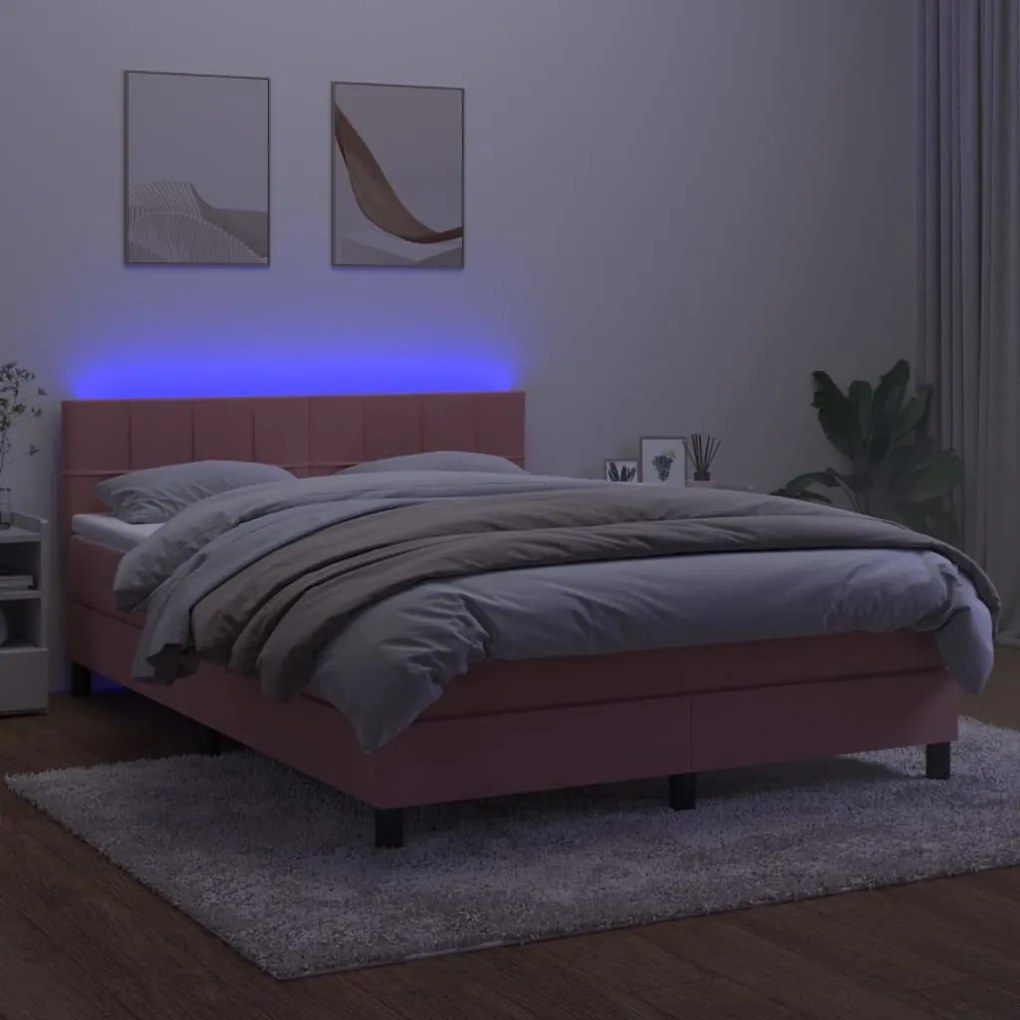 ΚΡΕΒΑΤΙ BOXSPRING ΜΕ ΣΤΡΩΜΑ &amp; LED ΡΟΖ 140X190 ΕΚ. ΒΕΛΟΥΔΙΝΟ 3134404