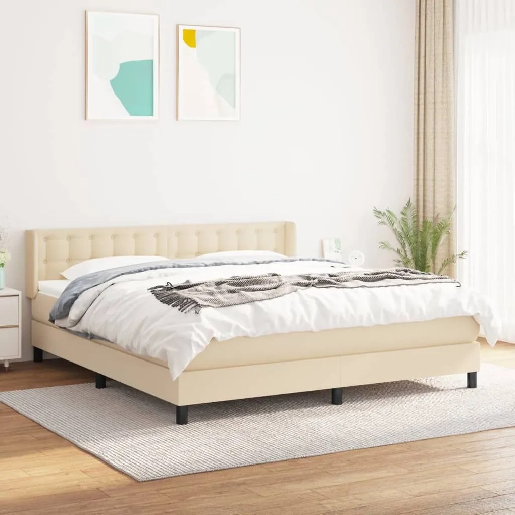 ΚΡΕΒΑΤΙ BOXSPRING ΜΕ ΣΤΡΩΜΑ ΚΡΕΜ 160X200 ΕΚ. ΥΦΑΣΜΑΤΙΝΟ 3130046