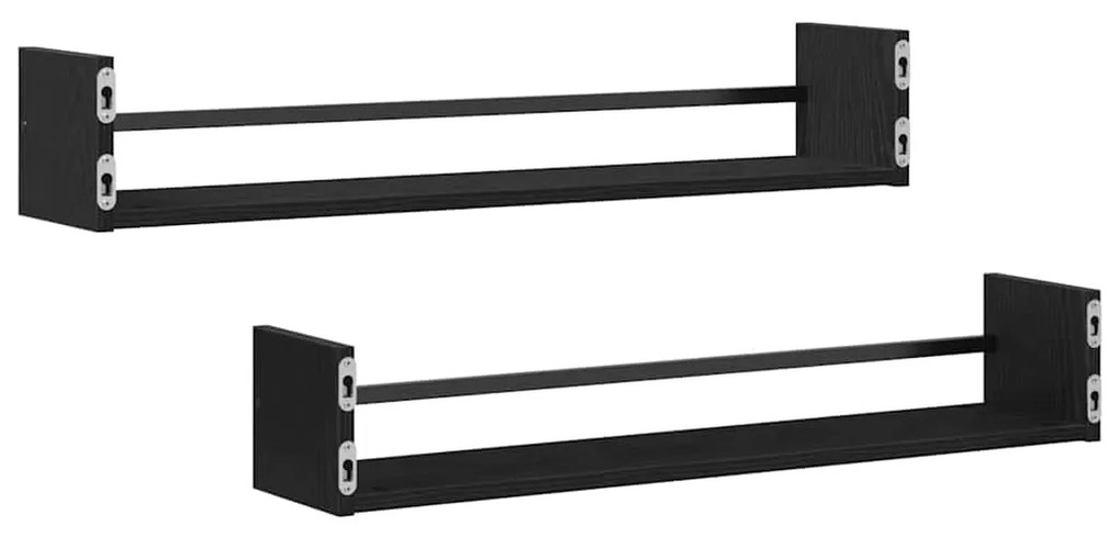 vidaXL Ράφι Τοίχου 2 pcs Μαύρη δρυς 80 x 16 x 14 cm Επεξεργασμένο ξύλο
