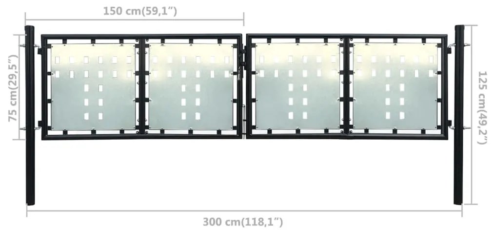 vidaXL Πόρτα με Μονή Πόρτα Μαύρη 300x75 εκ.
