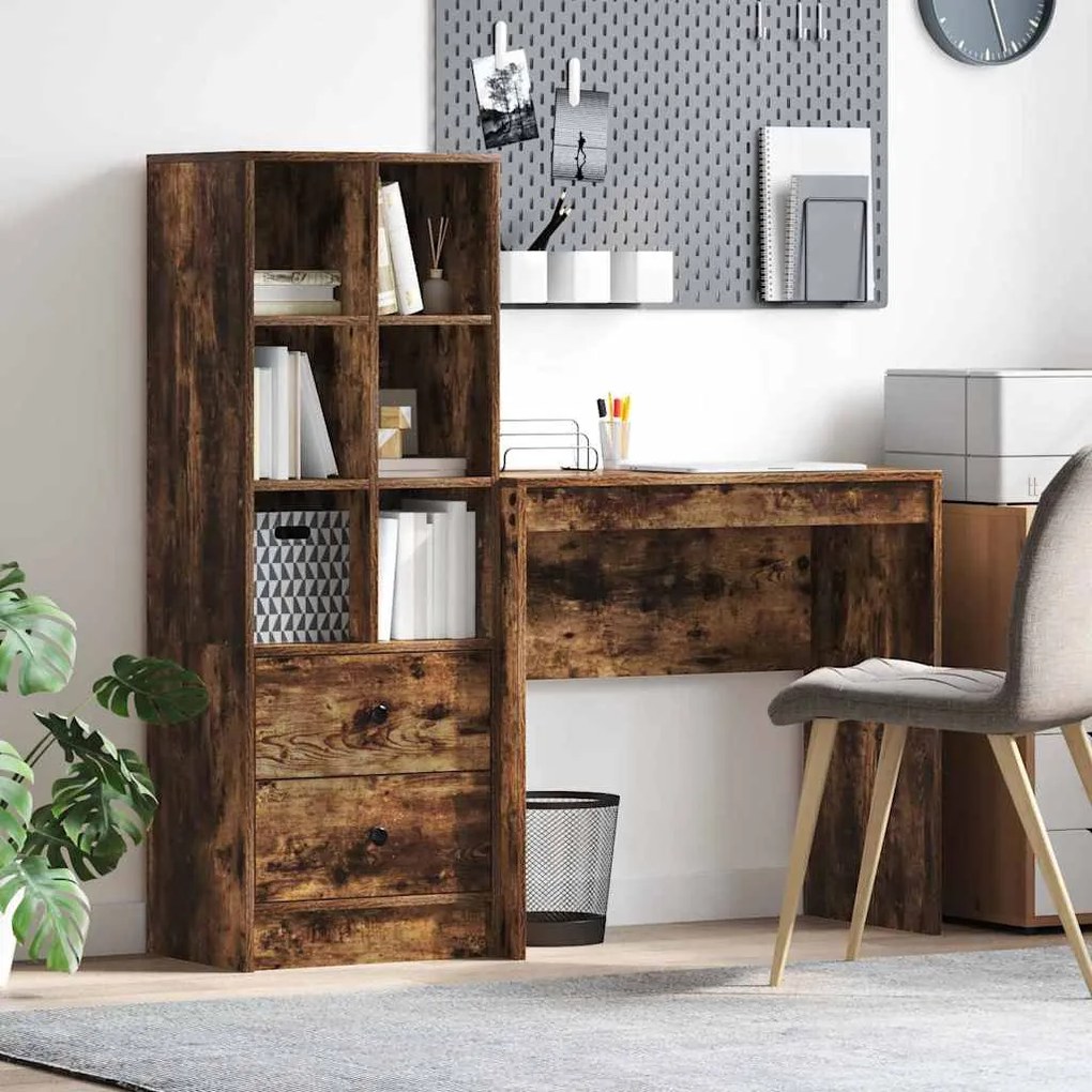vidaXL Γραφείο με αποθηκευτικό χώρο με συρτάρι 2 pcs Καπνιστό Δρύς
