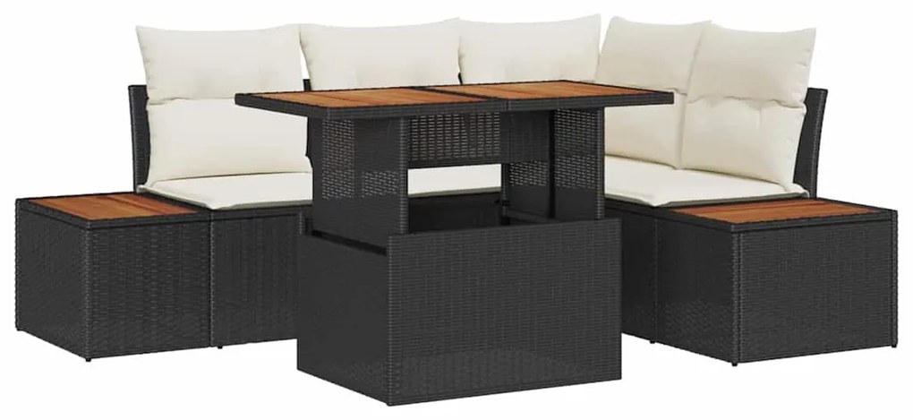 vidaXL Σέτ φαγητού για κήπο με μαξιλάρι 5 pcs Μαύρο και Μπεζ