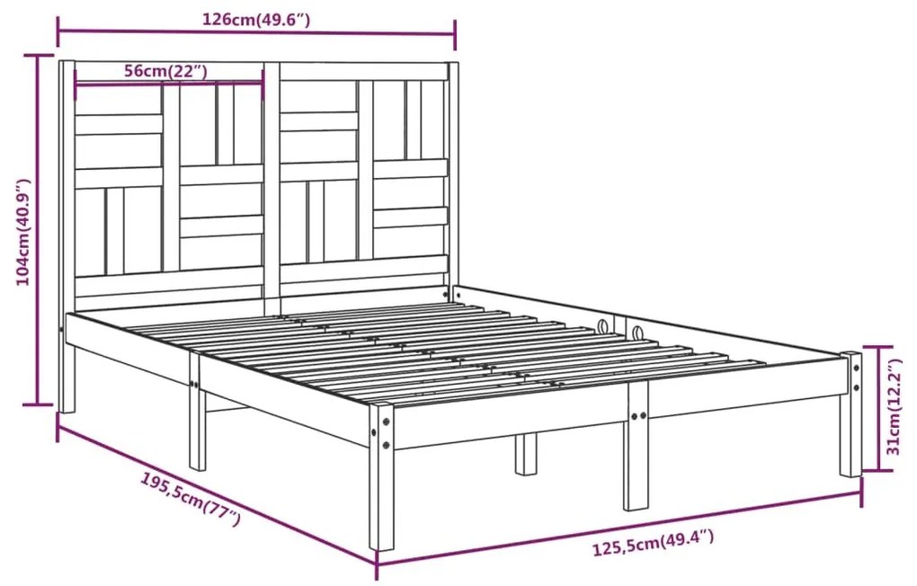 Πλαίσιο Κρεβατιού Λευκό 120x190 εκ. Μασίφ Ξύλο Small Double - Λευκό