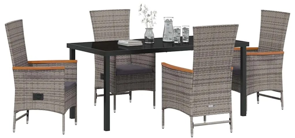 vidaXL Σέτ φαγητού για κήπο με μαξιλάρι 5 pcs Γκρι Πολυ ράταν