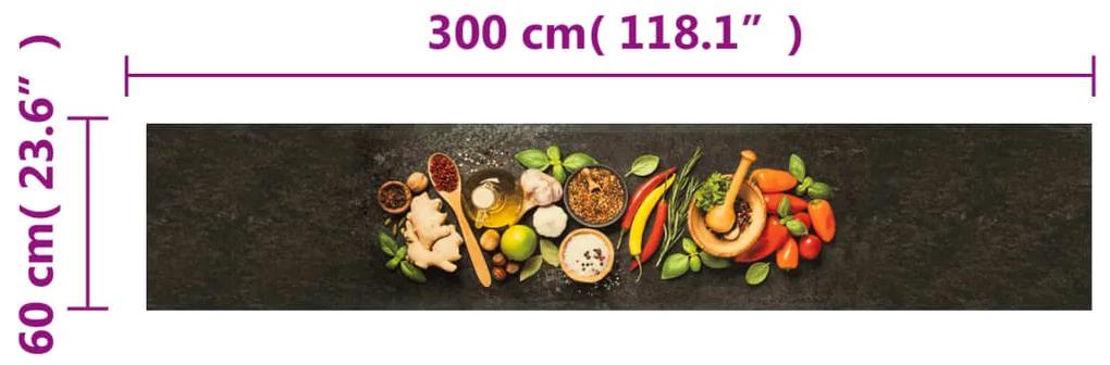 vidaXL Χαλί Κουζίνας Πλενόμενο Σχέδιο Μπαχαρικά 60 x 300 εκ. Βελούδινο