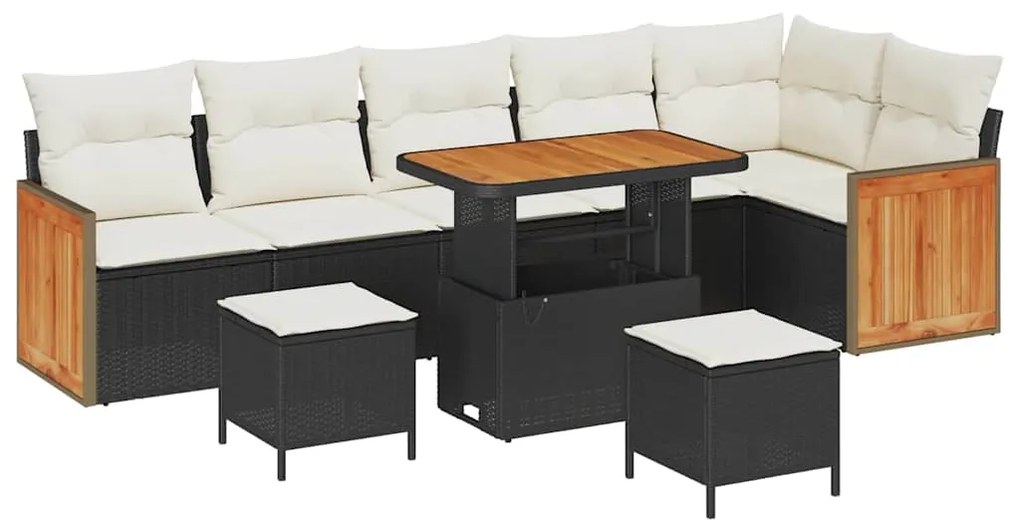 vidaXL Σετ Καναπέ Κήπου 9 pcs Μαύρο και κρεμ 90 x 55 x 71 cm