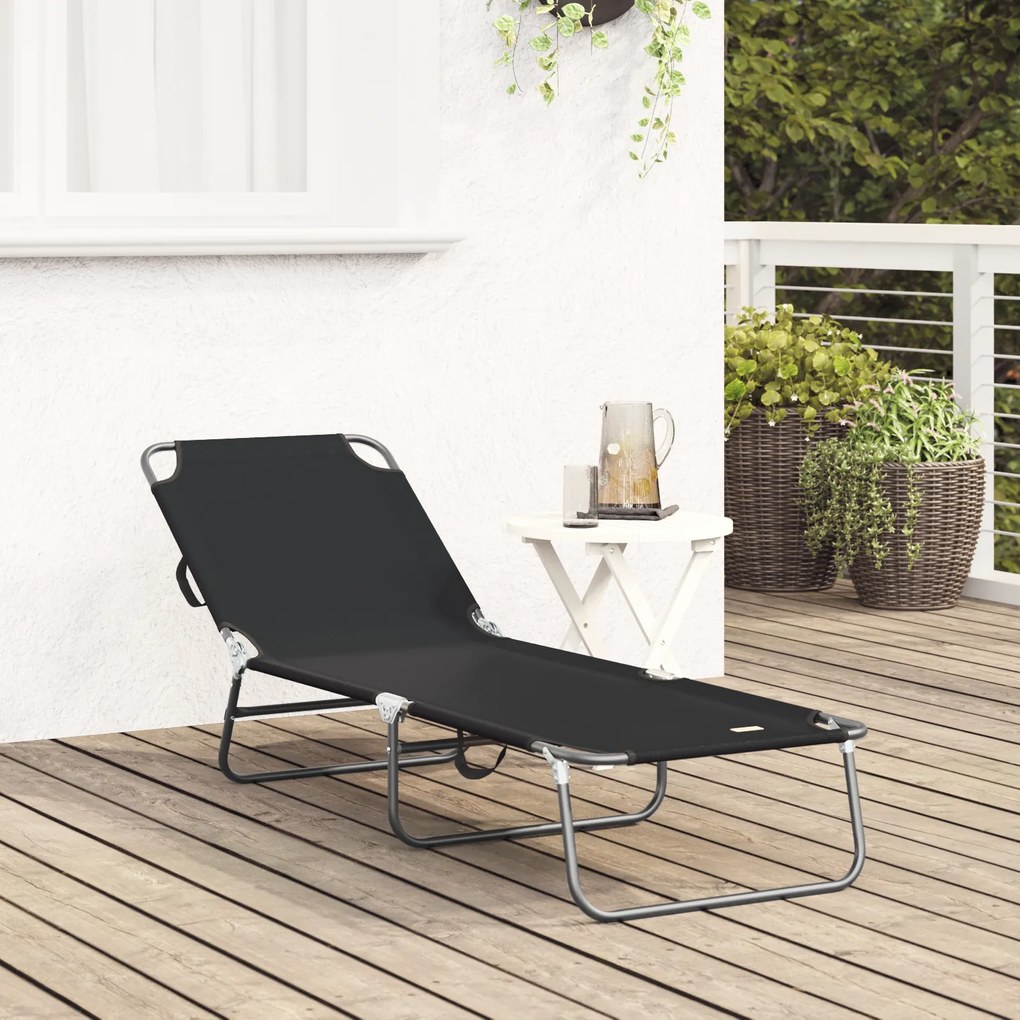 vidaXL Πτυσσόμενη Ξαπλώστρα Φορητή Μαύρη 600D Oxford Fabric