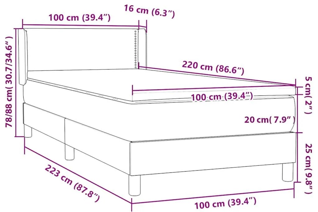 Box Spring κρεβάτι με στρώμα σκούρο μπλε 100x220 cm Βελούδινο - Μπλε