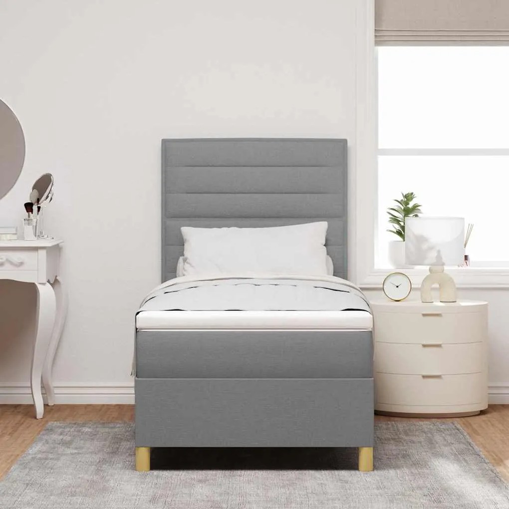 vidaXL Κρεβάτι με ελατήρια Ανοιχτό γκρι 100 x 200 cm ύφασμα