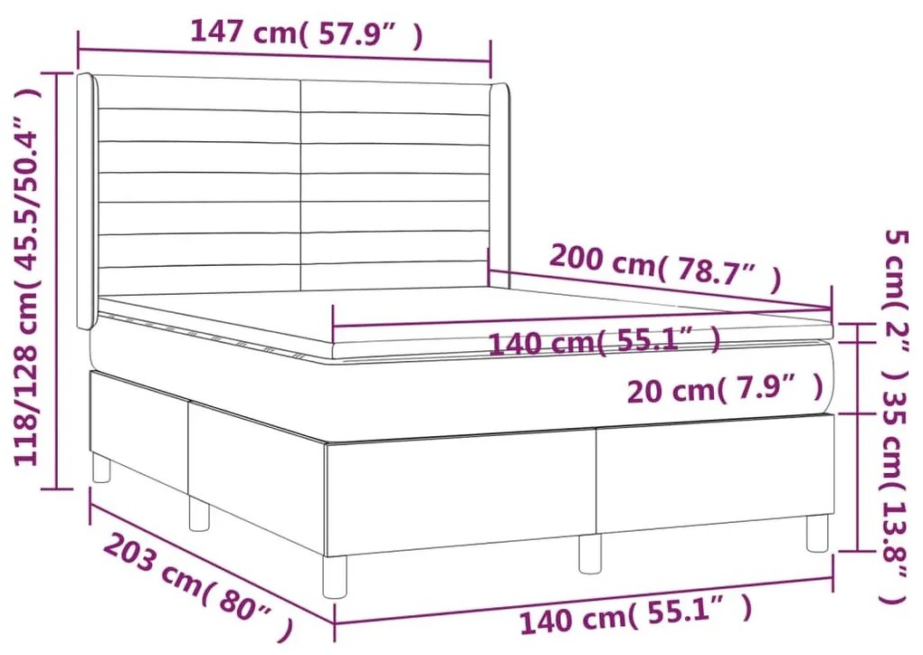 Κρεβάτι Boxspring με Στρώμα &amp; LED Σκ. Μπλε 140x200εκ. Βελούδινο - Μπλε