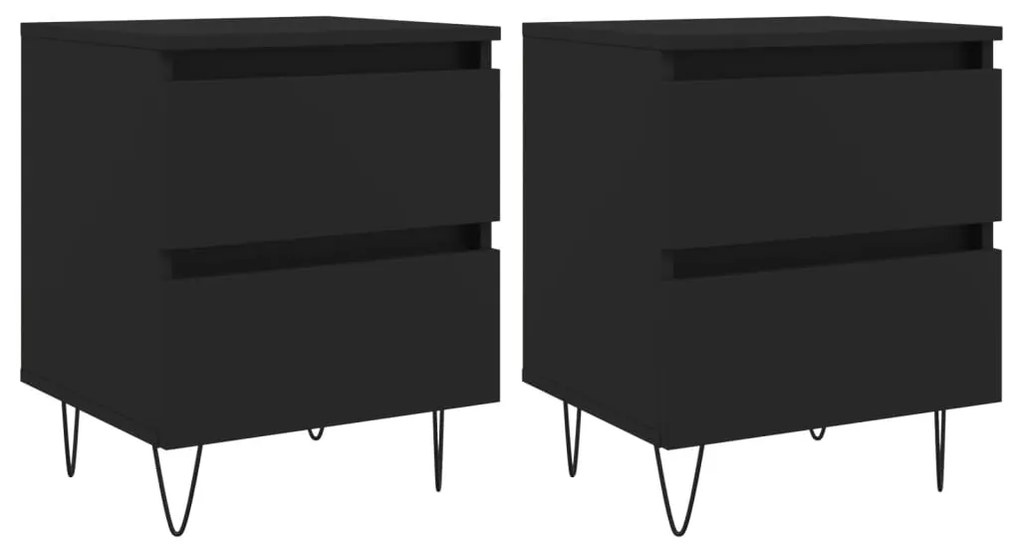 vidaXL Κομοδίνα 2 τεμ. Μαύρα 40 x 35 x 50 εκ. από Επεξεργασμένο Ξύλο