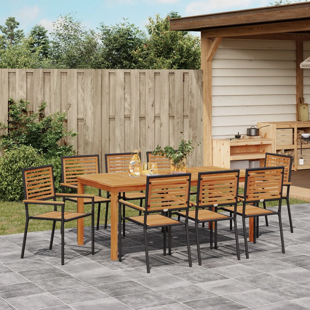 vidaXL Σετ φαγητού κήπου 9 pcs Μαύρο 180 x 90 x 75 cm Ξύλο & Μέταλλο