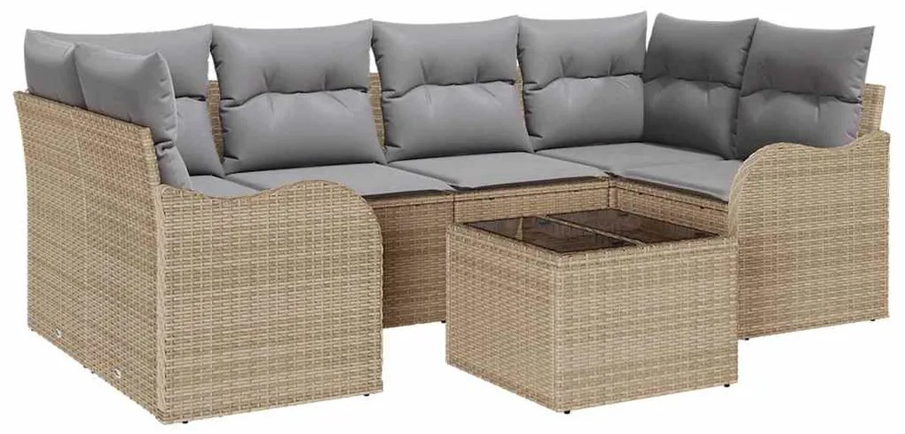 vidaXL Σετ Καναπέ Κήπου με μαξιλάρι με αποθήκευση 7 pcs Μπεζ και Γκρι