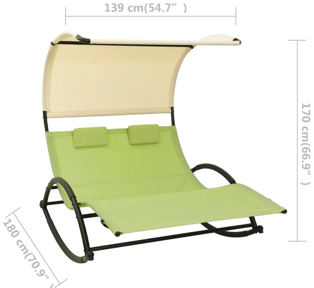vidaXL Ξαπλώστρα Διπλή με Σκίαστρο Πράσινη / Κρεμ από Textilene