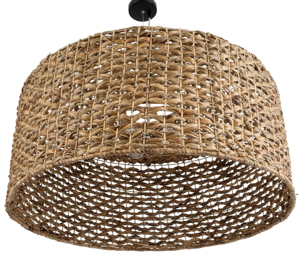 GloboStar® MANGATA 01850 Boho Κρεμαστό Φωτιστικό Οροφής Μονόφωτο 1 x E27 AC220-240V IP20 - Φ90 x Υ40cm - Καφέ Water Hyacinth - Υδρουάκινθος Πλέγμα Καμπάνα - 5 Χρόνια Εγγύηση