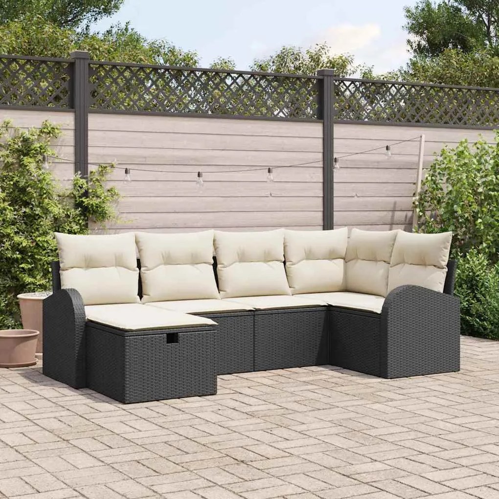 vidaXL Σετ Καναπέ Κήπου 6 pcs Μαύρο και κρεμ 234 x 124 x 85 εκ