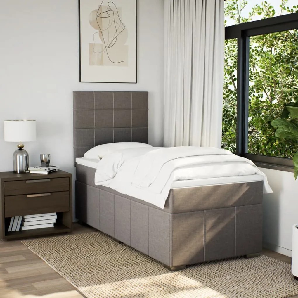 Κρεβάτι Boxspring με Στρώμα Taupe 80x200 εκ. Υφασμάτινο - Μπεζ-Γκρι