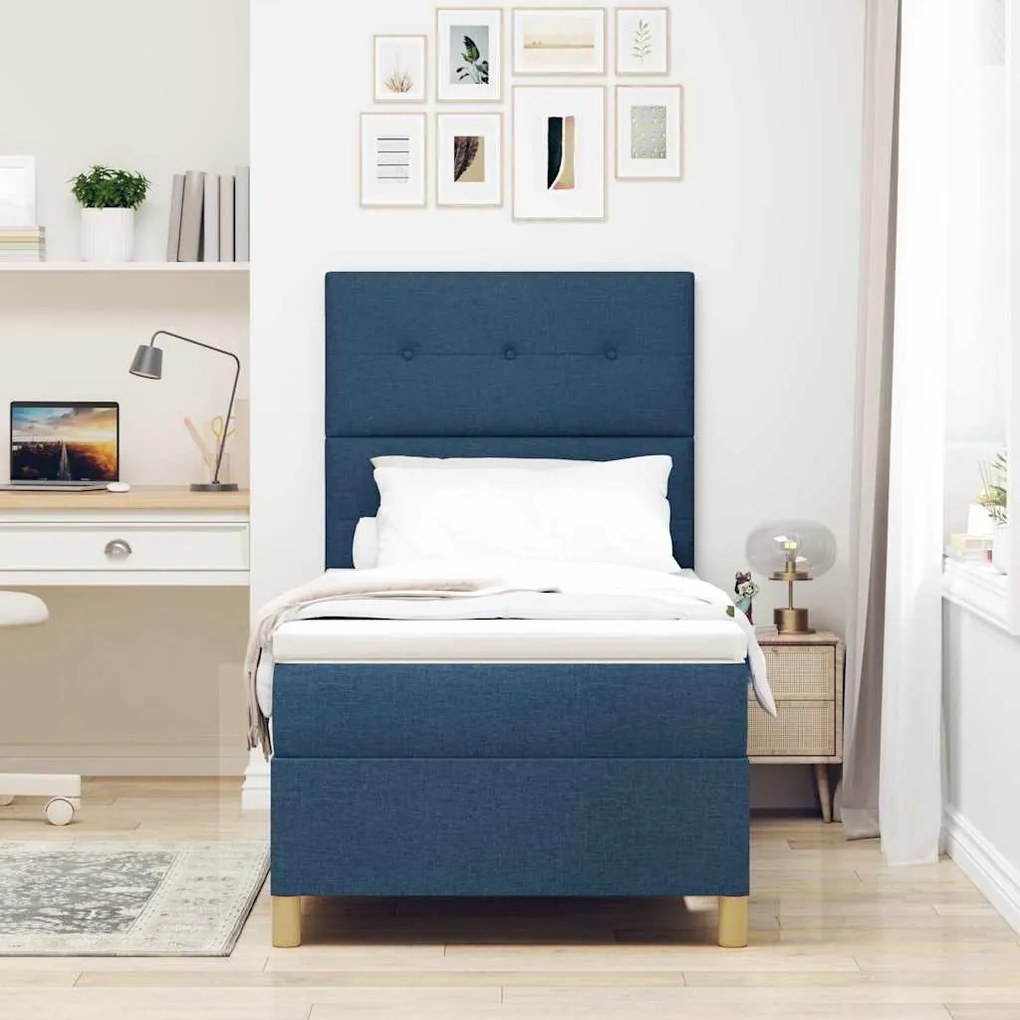 vidaXL Κρεβάτι με ελατήρια με στρώμα Μπλε 90 x 200 cm ύφασμα