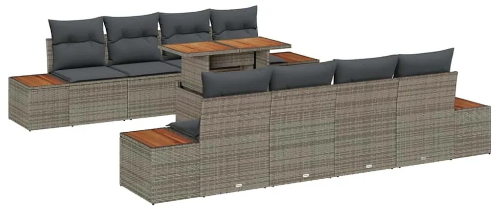 vidaXL Σετ Καναπέ Κήπου με αποθήκευση 9 pcs Γκρι Πολυ ράταν