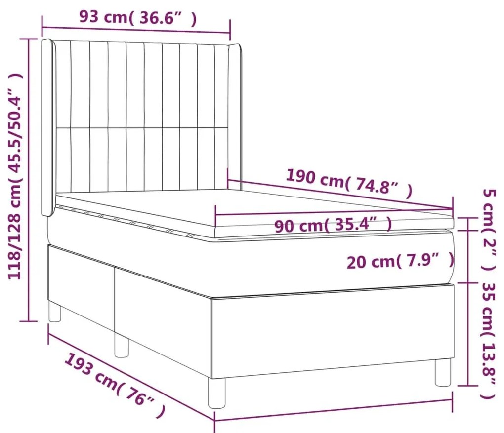 Κρεβάτι Boxspring με Στρώμα Μπλε 90x190 εκ.Υφασμάτινο - Μπλε