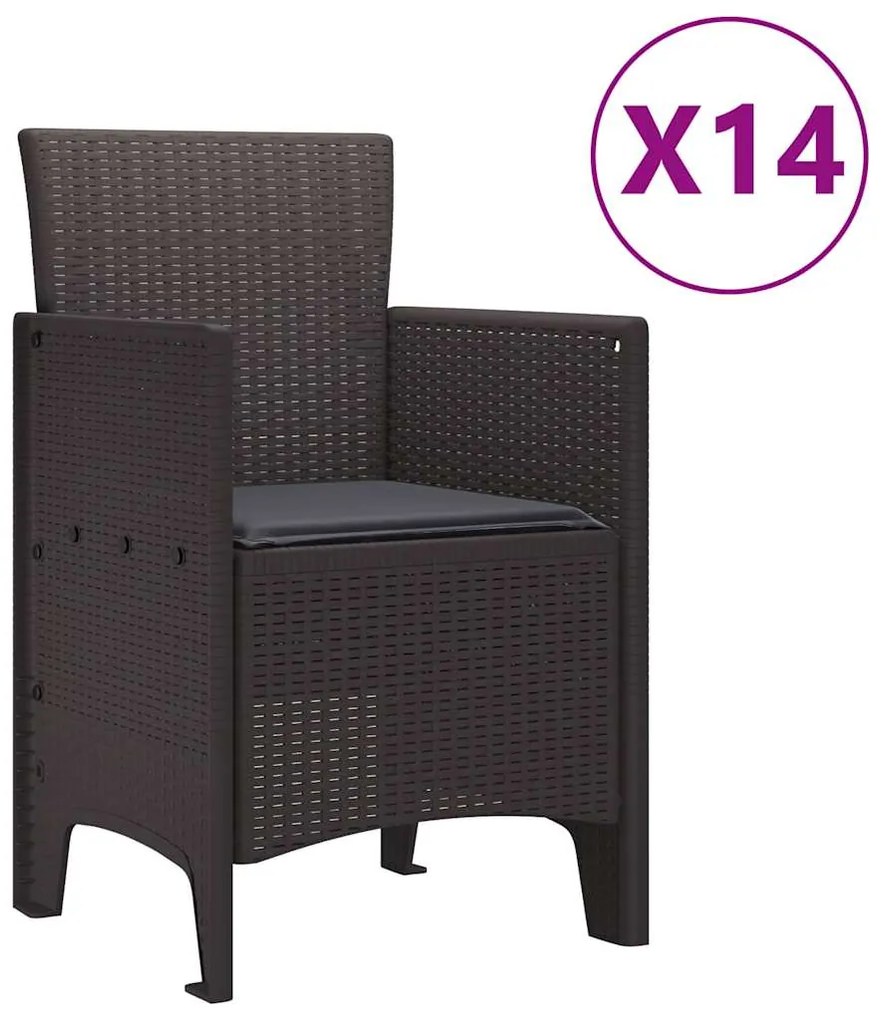 vidaXL Σέτ φαγητού για κήπο 15 pcs Καφέ Rattan Polt
