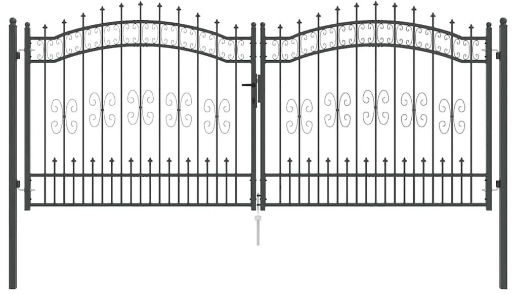 vidaXL Πύλη Φράχτη με Στρογγυλή Κορυφή Γκρι 305 x 125 εκ. Ατσάλι