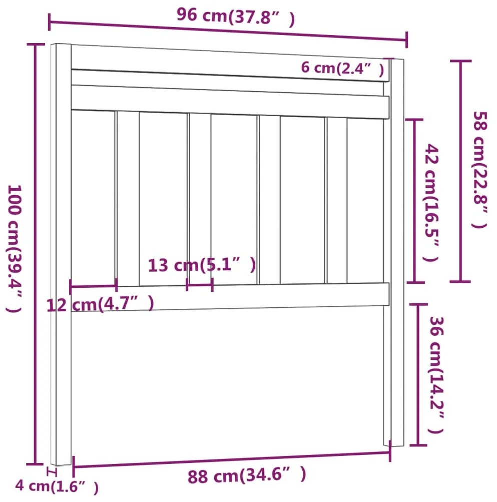 vidaXL Κεφαλάρι κρεβατιού Λευκό 96x4x100 εκ. από Μασίφ Ξύλο Πεύκου