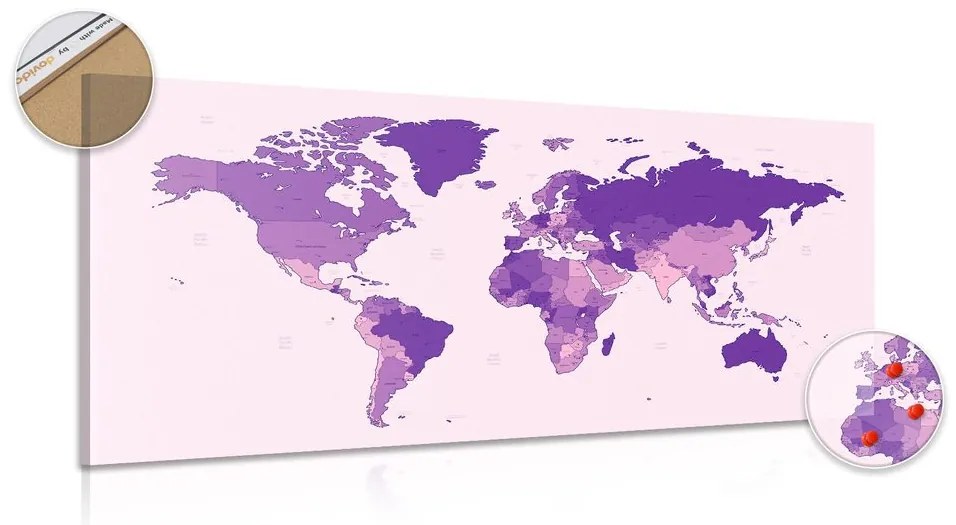 Εικόνα ενός λεπτομερούς παγκόσμιου χάρτη από φελλό σε μωβ - 100x50  place