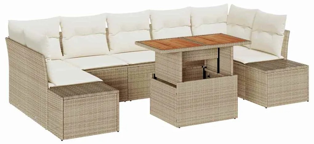 vidaXL Σέτ φαγητού για κήπο με μαξιλάρι 8 pcs Μπεζ και Κρέμα