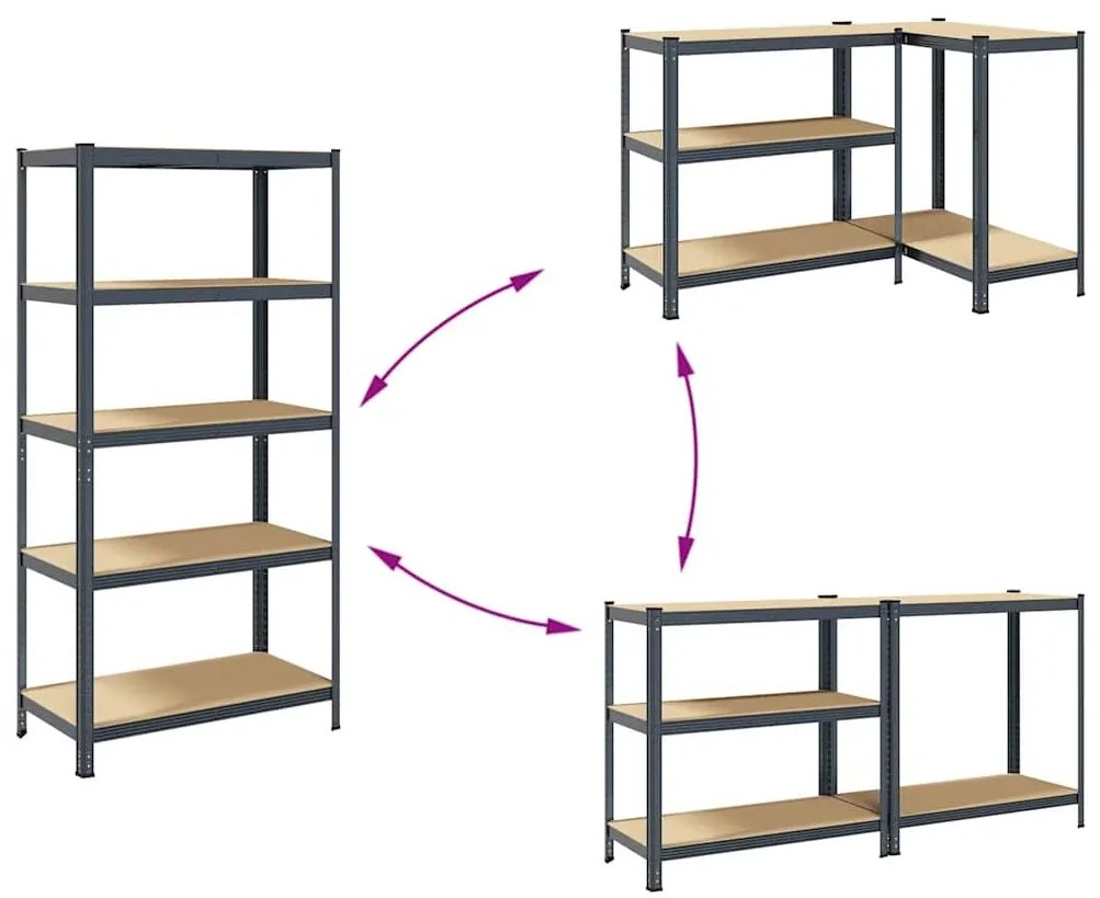 Ραφιέρα Αποθήκευσης 5 Επιπέδων Ανθρακί από Ατσάλι &amp; Επεξ. Ξύλο - Ανθρακί