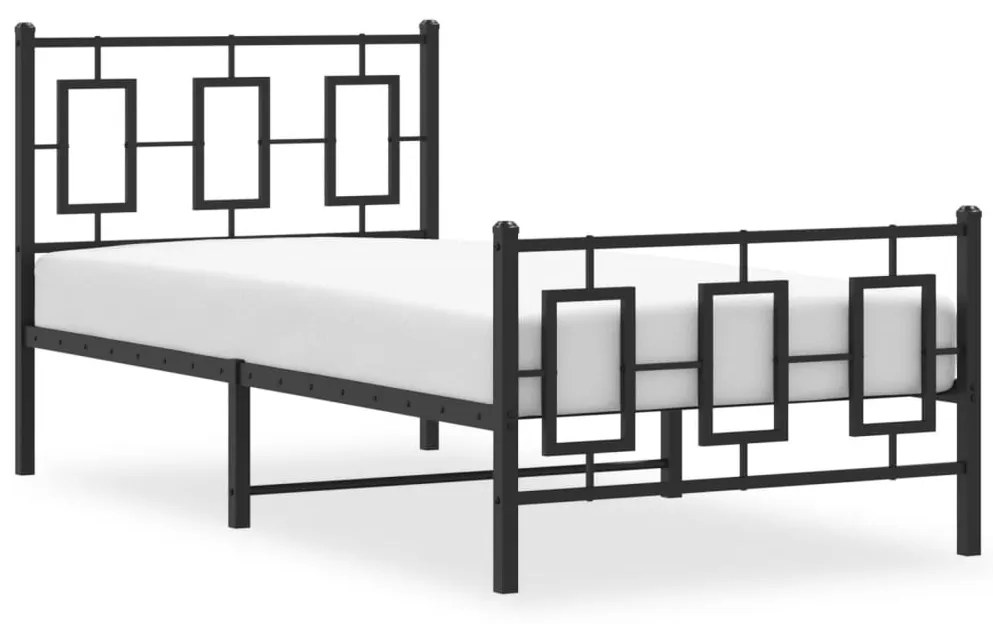 vidaXL Πλαίσιο Κρεβατιού με Κεφαλάρι&Ποδαρικό Μαύρο 90x200 εκ. Μέταλλο