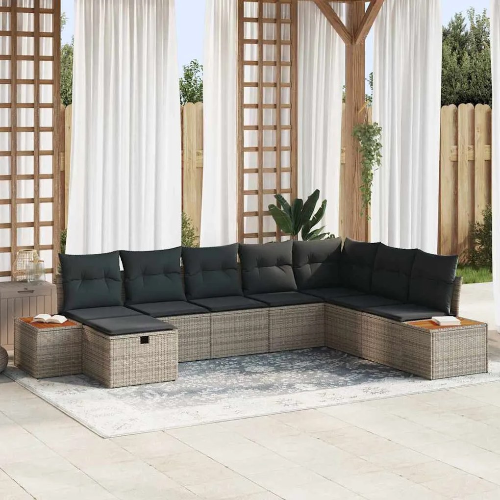 vidaXL Σετ Καναπέ Κήπου με μαξιλάρι 8 pcs Γκρι Πολυ ράταν