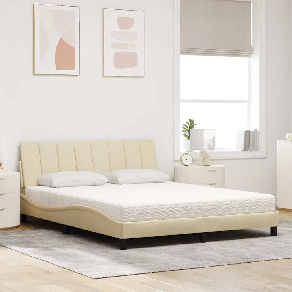 vidaXL Κρεβάτι Κρεμ 160x200 εκ. Υφασμάτινο