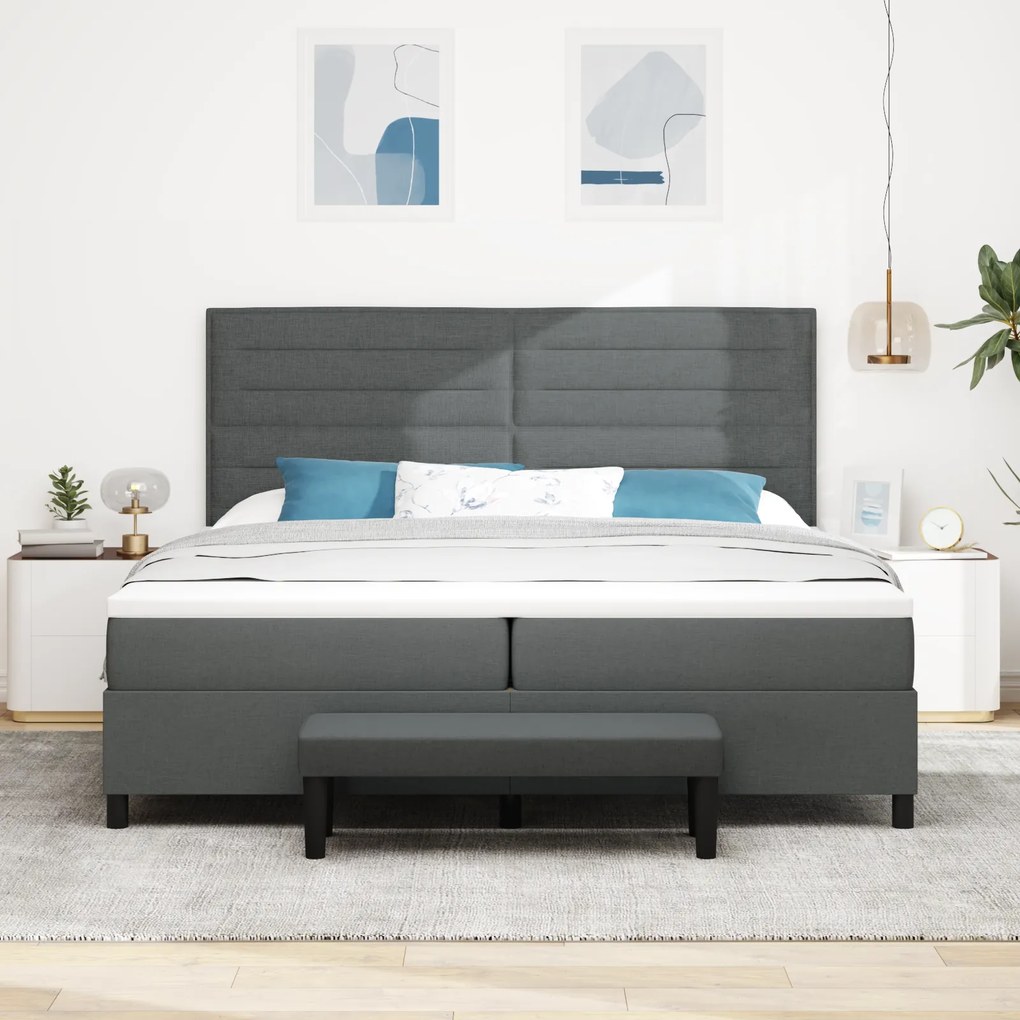 vidaXL Κρεβάτι Box Spring της με Στρώμα & Πάγκο Σκούρο Γκρι 200x200 εκ. Ύφασμα
