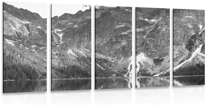 Φωτογραφία 5 μερών Morske Oko στα Τάτρα σε ασπρόμαυρο - 100x50