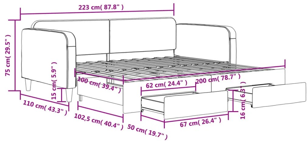 Καναπές Κρεβάτι Συρόμενος Taupe 100x200εκ. Υφασμάτινος Συρτάρια - Μπεζ-Γκρι