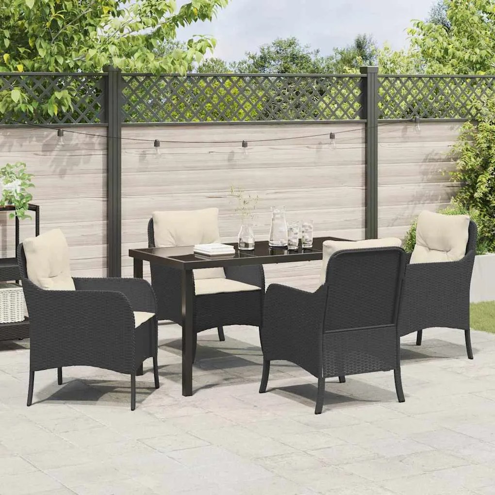 vidaXL Σέτ φαγητού για κήπο με μαξιλάρι 5 pcs Μαύρο Πολυ ράταν