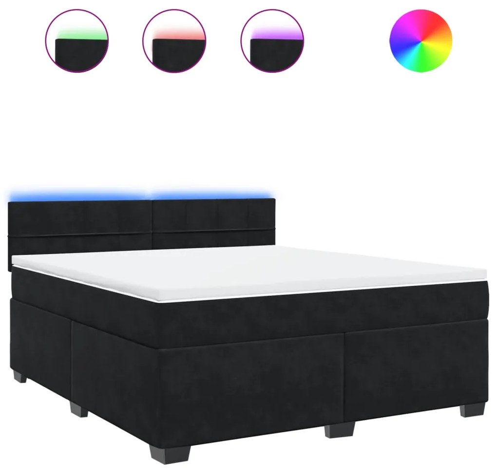 vidaXL Κρεβάτι Boxspring με Στρώμα Μαύρο 180x200 εκ. Βελούδινο