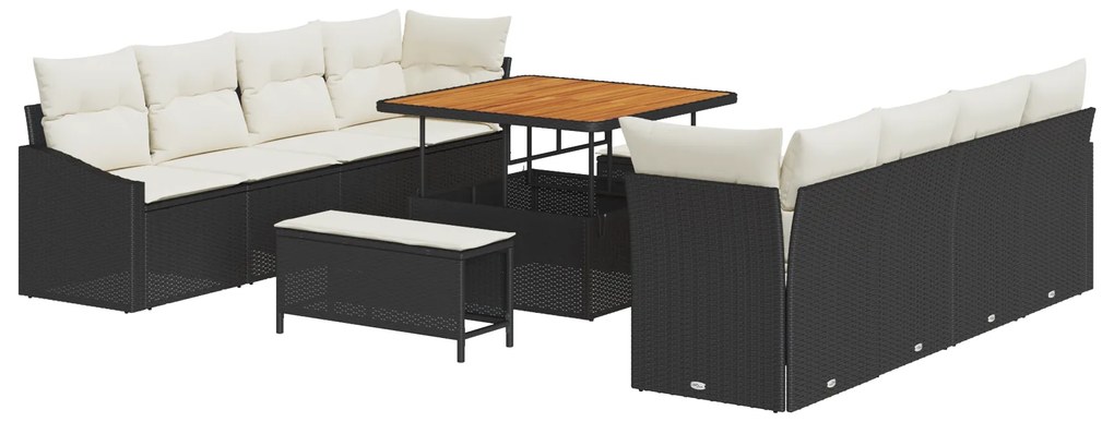 vidaXL 11 κομμάτι σετ καναπέ κήπου με μαξιλάρια μαύρο πολυ ρατάν ακακίας