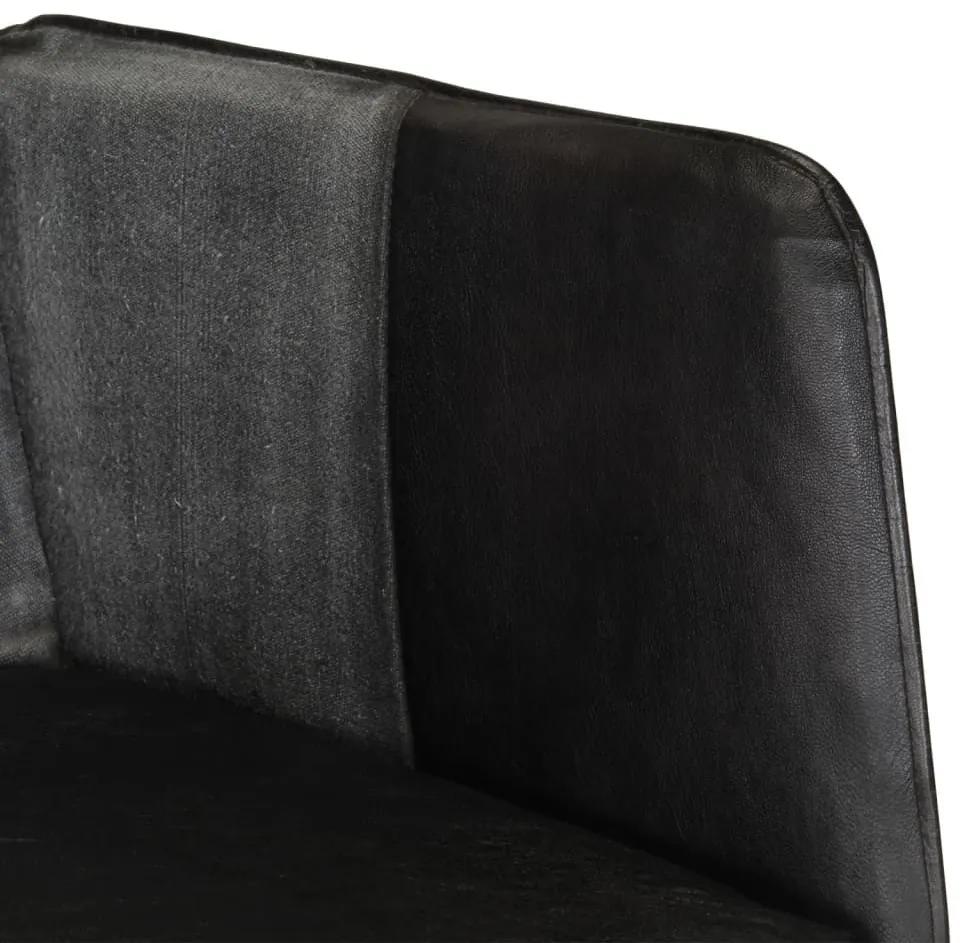 Πολυθρόνα Κουνιστή Μαύρη από Γνήσιο Δέρμα &amp; Καραβόπανο - Μαύρο