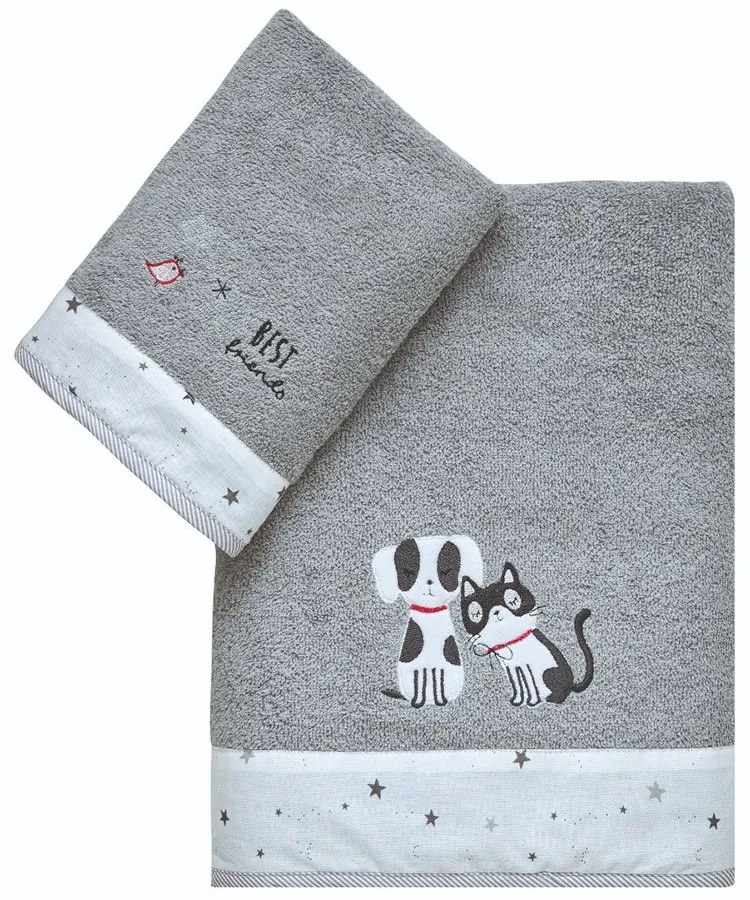 Πετσέτες Βρεφικές Friends (Σετ 2τμχ) Light Grey Kentia Towels Set 70x125cm 100% Βαμβάκι