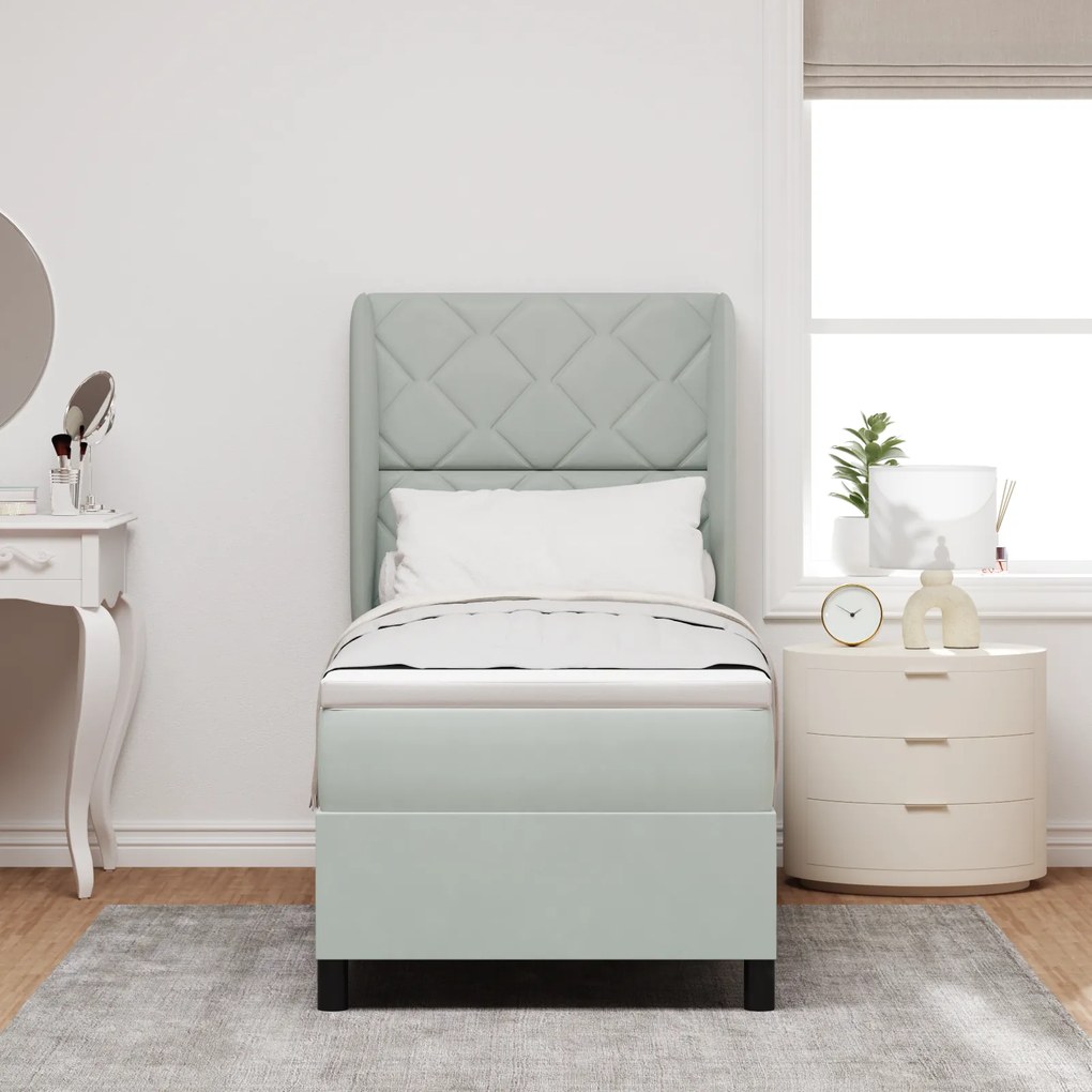 vidaXL κρεβάτι Box Spring με στρώμα ανοιχτό γκρι 80x200 εκ. βελούδο