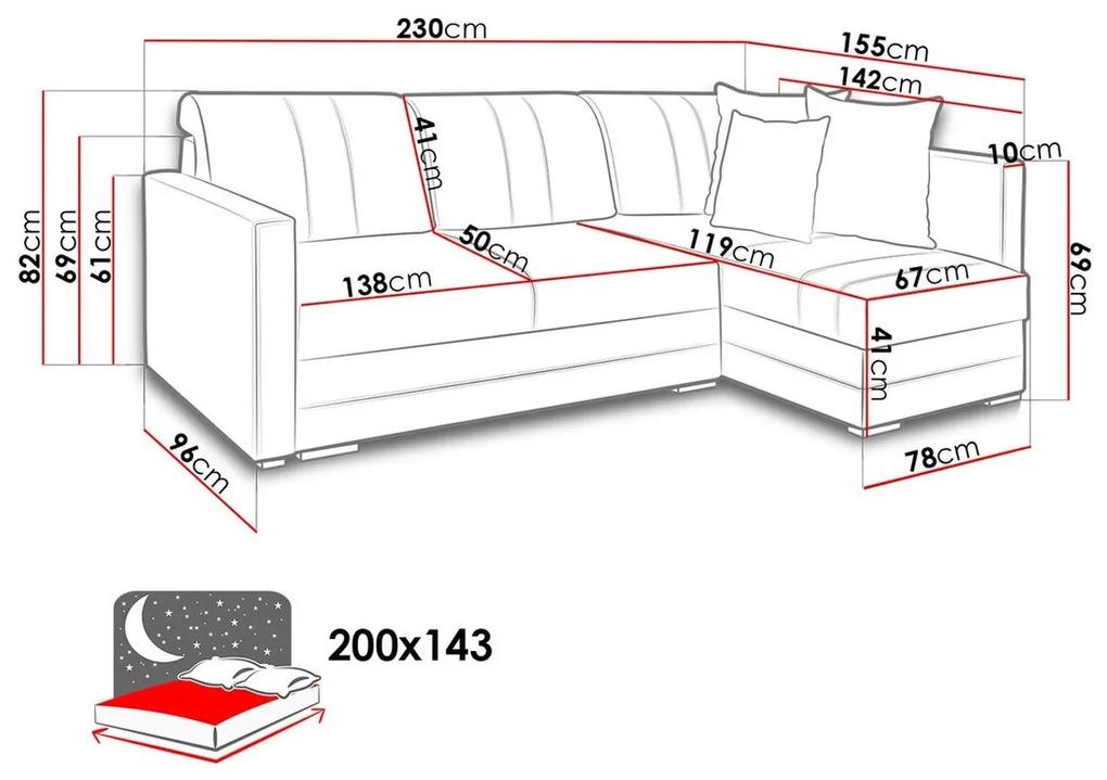 Γωνιακός Καναπές Edinburg 100, Λειτουργία ύπνου, Αποθηκευτικός χώρος, 230x155x82cm, 115 kg, Πόδια: Πλαστική ύλη | Epipla1.gr