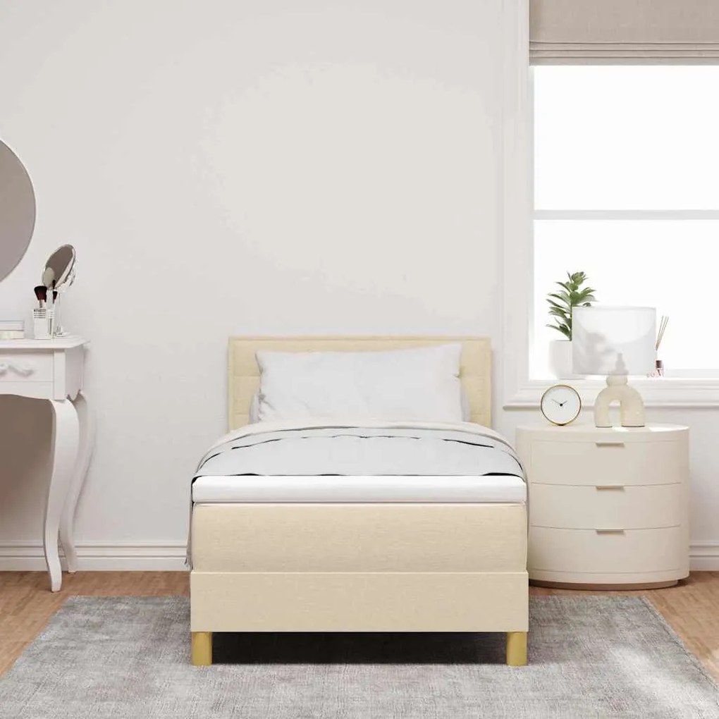 vidaXL Κρεβάτι box spring με στρώμα με στρώμα Κρεμ 100 x 200 cm ύφασμα