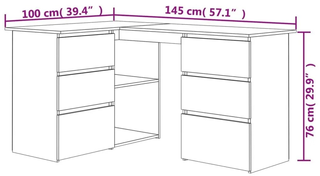 Γραφείο Γωνιακό Sonoma Δρυς 145 x 100 x 76 εκ. από Επεξ. Ξύλο - Καφέ